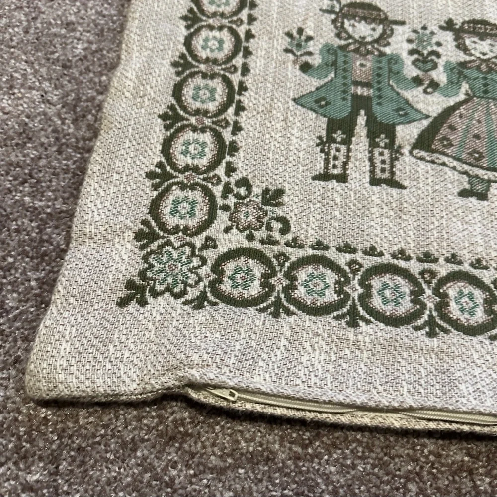 Vintage Austrian Folk Woven Square Pillow Case Boy Girl Beige Green Oktoberfest
